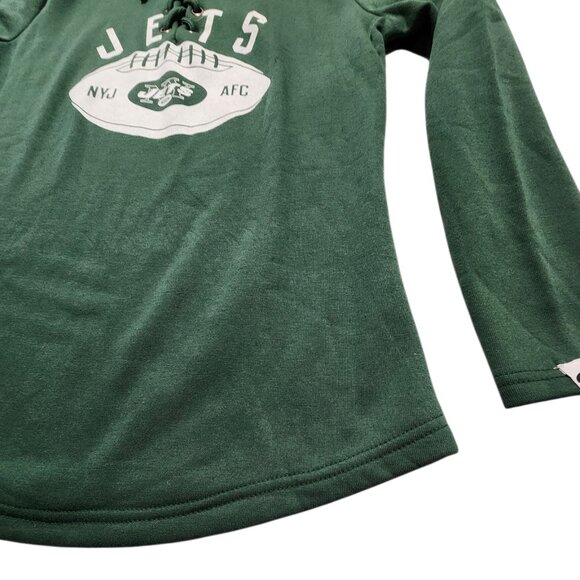 New York Jets Sweatshirt Women's Medium Green NFL Team Apparel V Neck Drawstring - Picture 9 of 10